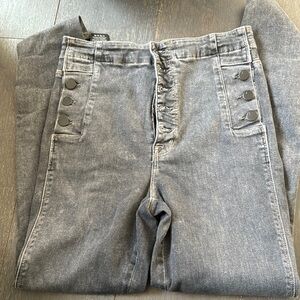 J Brand Gray Button-Accent Pants